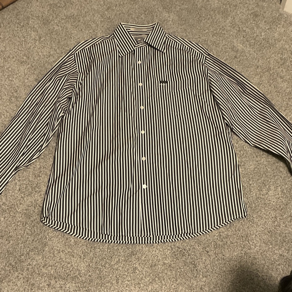 Faconnable Black and White Striped Button Down Shirt